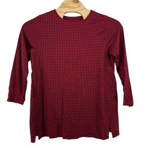 JJill Luxe Supima Tunic Red‎ Black Gingham 3/4 Sleeve Women's Large Christmas
